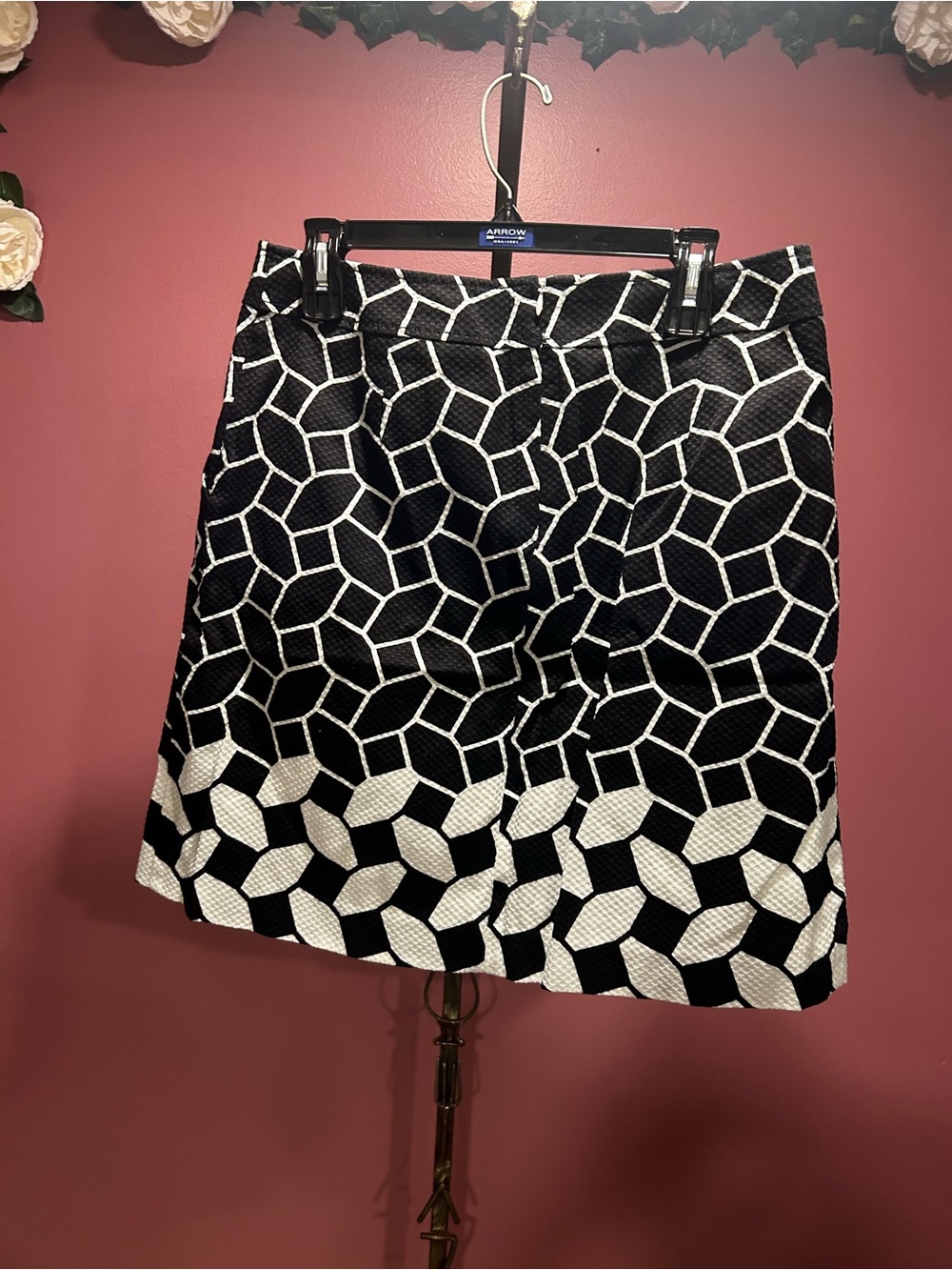 Talbots Black and White Geometric Mini Skirt
